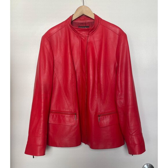 Lafayette 148 Red Leather Jacket Size 20 XXL 2X Plus Size - Picture 1 of 10